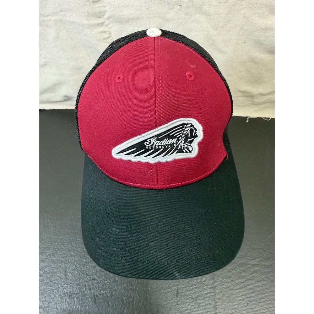 Indian Motorcycle Trucker Hat Mens OSFA Maroon Black Biker Snapback Mesh Cap